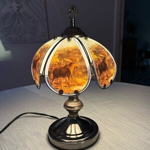 Vintage Ok Lighting 3 Way Touch Lamp Moose 6 Panel 14” Cabincore Man Cave Rustic